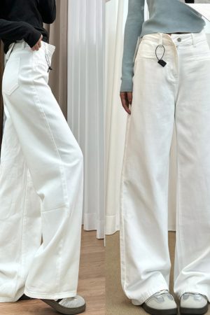White Wide-Leg Pants for Women - Summer 2025 Thin Straight-Leg Jeans, Plus Size for Curvy Figures, Flattering Fit for Petites