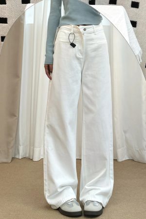White Wide-Leg Pants for Women - Summer 2025 Thin Straight-Leg Jeans, Plus Size for Curvy Figures, Flattering Fit for Petites