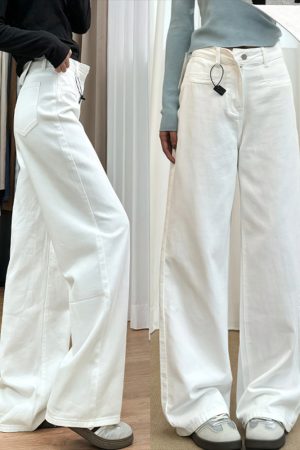 White Wide-Leg Pants for Women - Summer 2025 Thin Straight-Leg Jeans, Plus Size for Curvy Figures, Flattering Fit for Petites