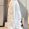 White Wide-Leg Work Pants for Women - Casual Hip-Hop Street Dance Style, Loose Fit, Floor-Length Sports Trousers