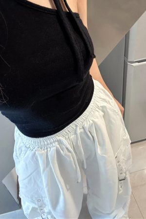 White Wide-Leg Work Pants for Women - Casual Hip-Hop Street Dance Style, Loose Fit, Floor-Length Sports Trousers