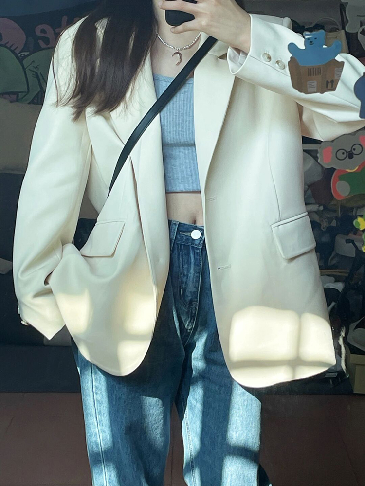 White Women's Blazer - High-End Street Fashion Suit Jacket, Loose Casual Silhouette, Slim Fit for Spring & Autumn 2025 White Women's Blazer - High-End Street Fashion Suit Jacket, Loose Casual Silhouette, Slim Fit for Spring & Autumn 2025