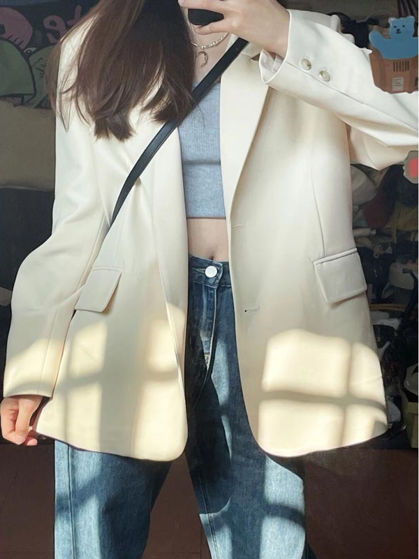 White Women's Blazer - High-End Street Fashion Suit Jacket, Loose Casual Silhouette, Slim Fit for Spring & Autumn 2025 White Women's Blazer - High-End Street Fashion Suit Jacket, Loose Casual Silhouette, Slim Fit for Spring & Autumn 2025