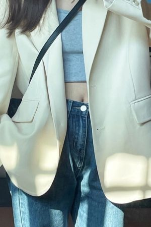 White Women's Blazer - High-End Street Fashion Suit Jacket, Loose Casual Silhouette, Slim Fit for Spring & Autumn 2025