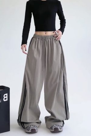 Wide-Leg Cargo Pants for Women - American Style Side Stripe, 2025 Trendy Loose Sports Trousers, Casual Floor-Length Fashion