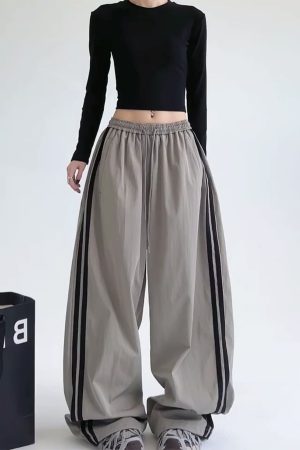 Wide-Leg Cargo Pants for Women - American Style Side Stripe, 2025 Trendy Loose Sports Trousers, Casual Floor-Length Fashion