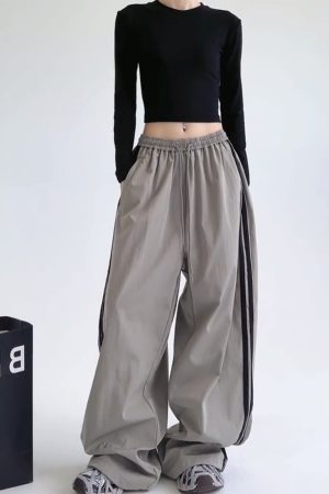 Wide-Leg Cargo Pants for Women - American Style Side Stripe, 2025 Trendy Loose Sports Trousers, Casual Floor-Length Fashion