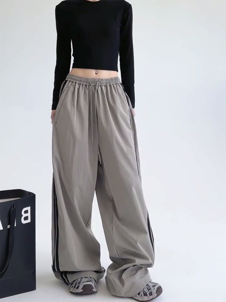 Wide-Leg Cargo Pants for Women - American Style Side Stripe, 2025 Trendy Loose Sports Trousers, Casual Floor-Length Fashion Wide-Leg Cargo Pants for Women - American Style Side Stripe, 2025 Trendy Loose Sports Trousers, Casual Floor-Length Fashion