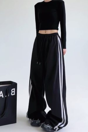 Wide-Leg Cargo Pants for Women - American Style Side Stripe, 2025 Trendy Loose Sports Trousers, Casual Floor-Length Fashion