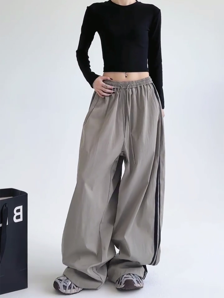 Wide-Leg Cargo Pants for Women - American Style Side Stripe, 2025 Trendy Loose Sports Trousers, Casual Floor-Length Fashion Wide-Leg Cargo Pants for Women - American Style Side Stripe, 2025 Trendy Loose Sports Trousers, Casual Floor-Length Fashion