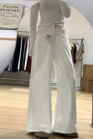 Wide-Leg White Jeans for Women - Loose Fit Lazy Style Plus-Size Pants for Pear-Shaped Figures and Thick Legs, 2025 Fashion Trend
