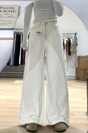Wide-Leg White Jeans for Women - Loose Fit Lazy Style Plus-Size Pants for Pear-Shaped Figures and Thick Legs, 2025 Fashion Trend