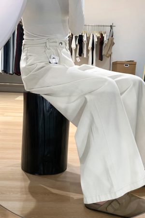 Wide-Leg White Jeans for Women - Loose Fit Lazy Style Plus-Size Pants for Pear-Shaped Figures and Thick Legs, 2025 Fashion Trend