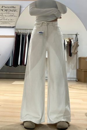 Wide-Leg White Jeans for Women - Loose Fit Lazy Style Plus-Size Pants for Pear-Shaped Figures and Thick Legs, 2025 Fashion Trend