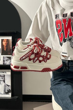 Wine Red Women's Sneakers - Summer Mesh Breathable Thick-Soled Board Shoes - Trendy Casual Style for Women