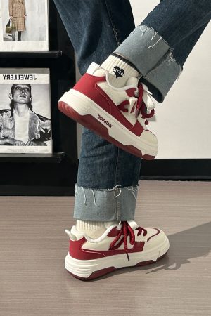 Wine Red Women's Sneakers - Summer Mesh Breathable Thick-Soled Board Shoes - Trendy Casual Style for Women