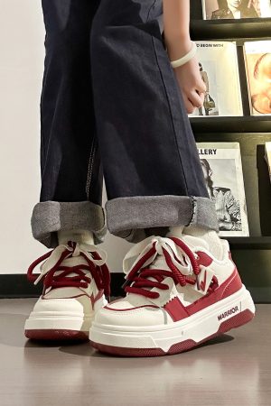 Wine Red Women's Sneakers - Summer Mesh Breathable Thick-Soled Board Shoes - Trendy Casual Style for Women