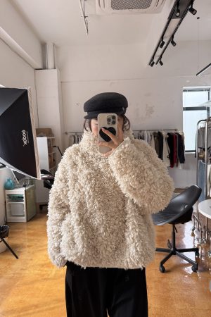 Winter Curly Pullover Jacket - Cozy Private Outfit for Women, Trendy Layering Piece for Y2K and Korean Style Fashion