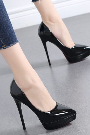 Women's 2025 Bean Paste Color Pointed Toe High Heels - Versatile 12CM Waterproof Platform Shallow Mouth Flats