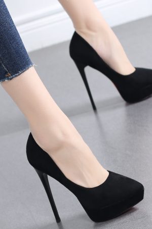 Women's 2025 Bean Paste Color Pointed Toe High Heels - Versatile 12CM Waterproof Platform Shallow Mouth Flats