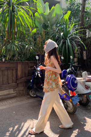 Women's A-Line Camisole with Oil Painting Print - Summer 2025 Korean Casual Vacation Top