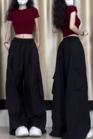 Women's American Casual Cargo Pants - Loose Fit, Straight-Leg Wide-Leg, Trendy Street Dance Hip-Hop Style, Perfect for Petite Sizes