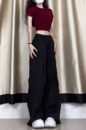 Women's American Casual Cargo Pants - Loose Fit, Straight-Leg Wide-Leg, Trendy Street Dance Hip-Hop Style, Perfect for Petite Sizes