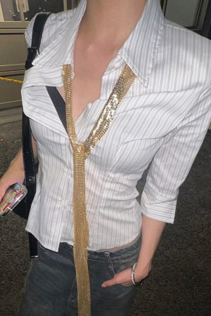 Women's American College Style Striped Mid-Sleeve Lapel Shirt Jacket - Slim Fit Trendy Spring Top