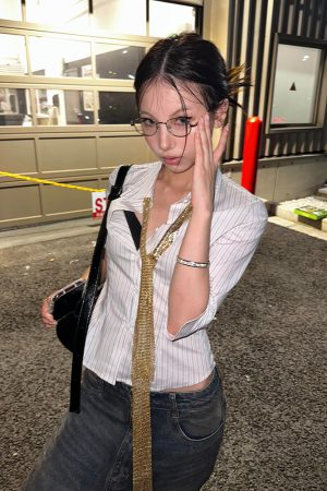 Women's American College Style Striped Mid-Sleeve Lapel Shirt Jacket - Slim Fit Trendy Spring Top