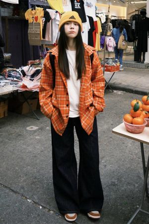 Women's American Plaid Long Sleeve Shirt with Polo Collar, Loose Casual Spring Jacket for Sun Protection, Couples Style