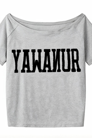 Women's American Retro Off-Shoulder T-Shirt, Summer Letter Print, Loose Slimming Short Sleeves, Trendy Shoulder-Baring Top