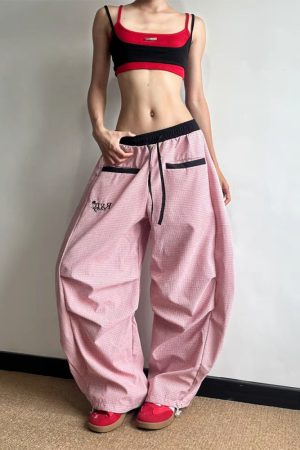 Women's American Retro Pink Striped Wide-Leg Pants - Summer 2025 Casual Curved Knife Street Style