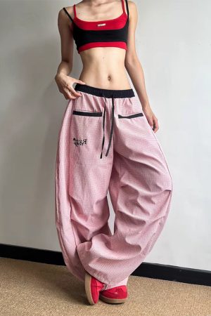 Women's American Retro Pink Striped Wide-Leg Pants - Summer 2025 Casual Curved Knife Street Style