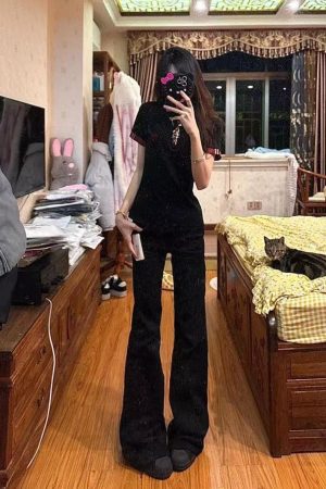 Women's American Retro Plaid Patchwork Embroidered Letter Short Sleeve Cropped T-Shirt - Summer Slim Fit Y2K Style