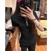 Women's American Retro Plaid Patchwork Embroidered Letter Short Sleeve Cropped T-Shirt - Summer Slim Fit Y2K Style