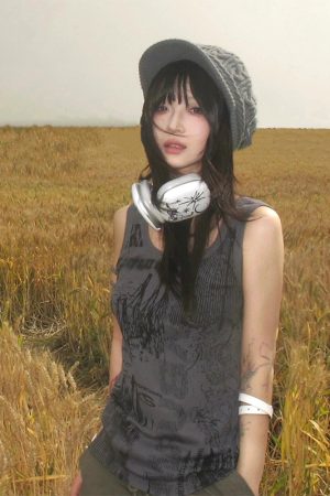 Women's American Retro Printed Punk Camisole T-Shirt - Slim Fit Sleeveless Summer Street Style Top