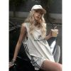 Women's American Retro Sports Vest - Summer Side Stripe Sleeveless T-Shirt, Loose Tank Top in Street Style