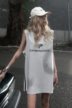 Women's American Retro Sports Vest - Summer Side Stripe Sleeveless T-Shirt, Loose Tank Top in Street Style