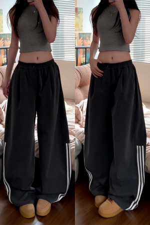 Women's American Retro Striped Three-Stripe Casual Pants, Loose Fit Wide-Leg Jazz Dance Trousers, 2025 Street Style