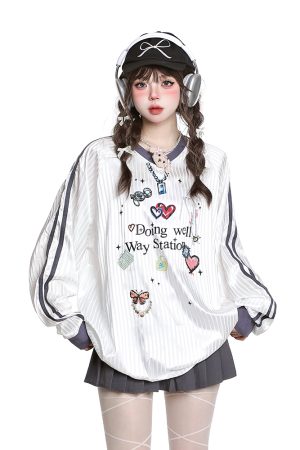 Women's American Style Casual V-Neck Jersey Sweatshirt - Loose Long Sleeve Pullover for Spring Outfits