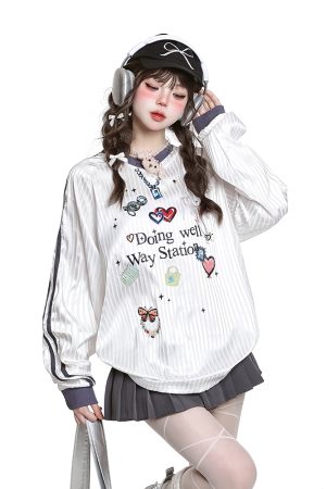 Women's American Style Casual V-Neck Jersey Sweatshirt - Loose Long Sleeve Pullover for Spring Outfits