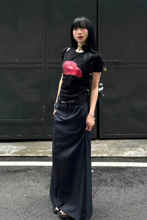 Women's American-Style Cropped T-Shirt with Apple Print, Color-Blocked Neckline, Pure Cotton, Short Sleeves, Slim Fit, Trendy Summer Fashion