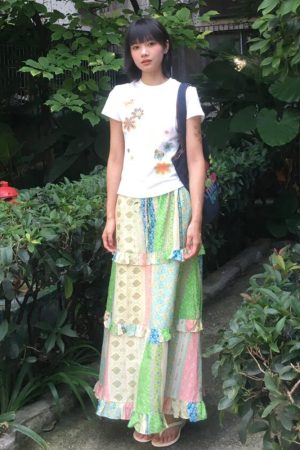 Women's American-Style Floral Print T-Shirt, Summer Short Sleeve, Vintage Slim-Fit Round Neck, Heavyweight White Top