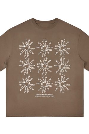 Women's American Style Heavy T-Shirt - Summer Sunflower Print, Versatile Black Short Sleeve Loose Casual Top