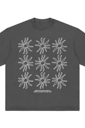 Women's American Style Heavy T-Shirt - Summer Sunflower Print, Versatile Black Short Sleeve Loose Casual Top