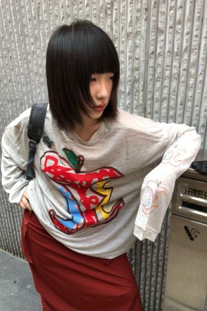 Women's American Style Long Sleeve T-Shirt, Apple Print Sun Protection Cover-Up, Loose Casual Summer Top