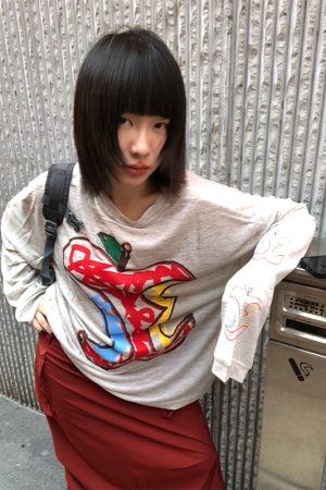 Women's American Style Long Sleeve T-Shirt, Apple Print Sun Protection Cover-Up, Loose Casual Summer Top