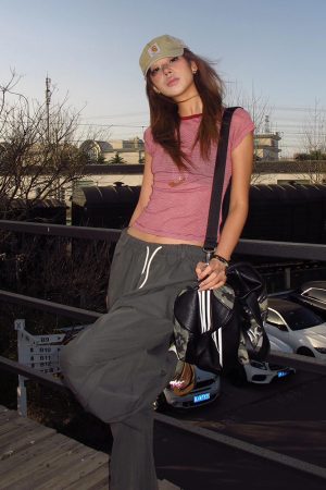 Women's American Style Off-Shoulder Striped T-Shirt, Slightly Sheer Short Sleeve Vintage Slim Fit Cropped Top for Summer