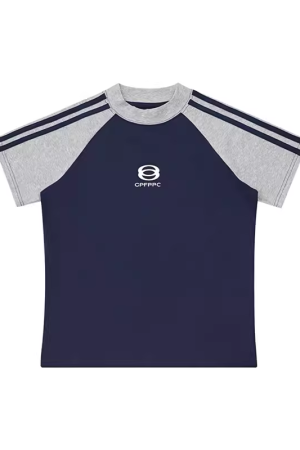 Women's American-Style Raglan Sleeve T-Shirt with Side Striped Letter Print, Slim Fit Summer Top, Casual Y2K Fashion