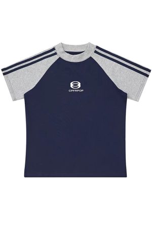 Women's American-Style Raglan Sleeve T-Shirt with Side Striped Letter Print, Slim Fit Summer Top, Casual Y2K Fashion